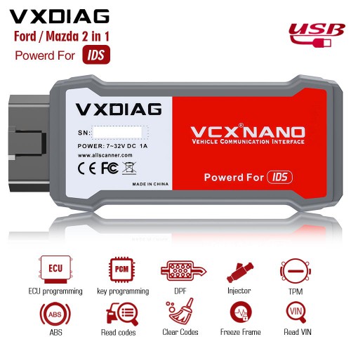 VXDIAG VCX NANO for Ford Mazda IDS V129 2 in 1 OEM Diagnostic Tool Supports Win10