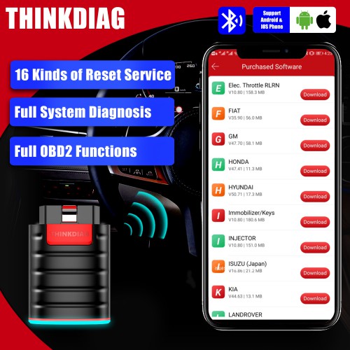 [UK Ship] Thinkdiag Bidirectional OBDII Bluetooth Scanner for iPhone & Android with 16 Reset Services & 3 Free Software