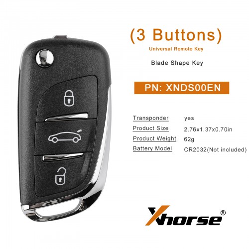 XHORSE XNDS00EN XN002 DS Style Wireless Universal Remote Key 3 Buttons VVDI Key Tool 5 pcs/lot Get 40 Bonus Points for Each Key