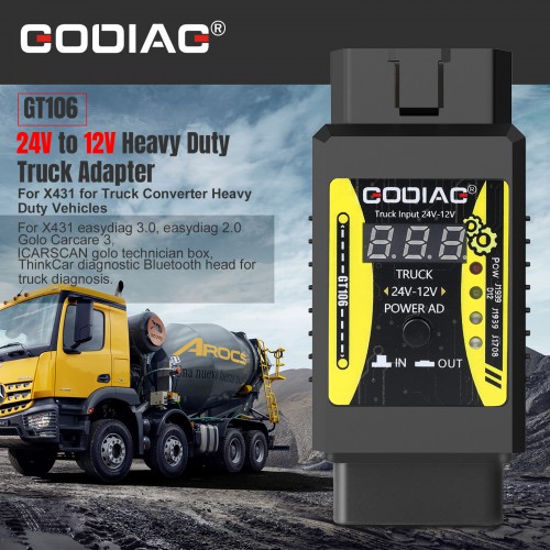 Godiag GT106 24V to 12V Heavy Duty Truck Adapter for Truck Converter Heavy Duty Vehicles Diagnosis Support X431 Easydiag/Easydiag/ThinkCar/Thinkdiag