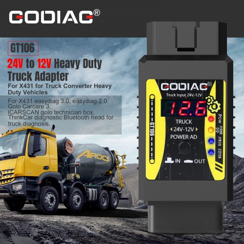 Godiag GT106 24V to 12V Heavy Duty Truck Adapter for Truck Converter Heavy Duty Vehicles Diagnosis Support X431 Easydiag/Easydiag/ThinkCar/Thinkdiag