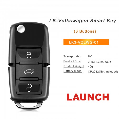 Launch LK-Volkswagen Smart Key (Folding 3-Button-Black) LK3-VOLWG-01