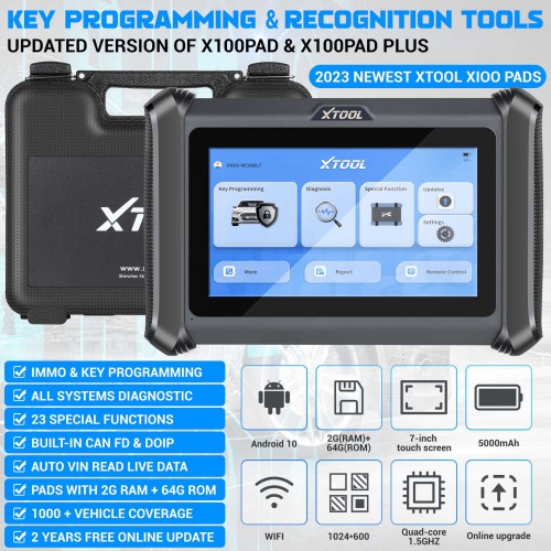 XTOOL X100 PADS Advanced Key Programming Tool with Built-in CAN FD DOIP Supports 23 Services 2 Years Free Update