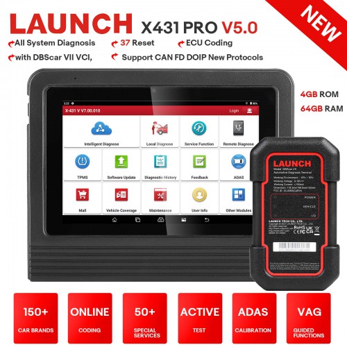 2024 Launch X431 V Pro V5.0 8 inch Tablet Wifi/Bluetooth Full System Diagnostic Tool with 37 Special Functions Support CAN FD Protocol