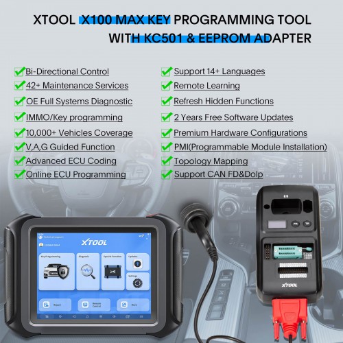 XTOOL X100 MAX Car Diagnostic Key Programming Tool 42+ Reset ECU Programming With KC501 All Key Lost Updated of X100 PAD3/IK618