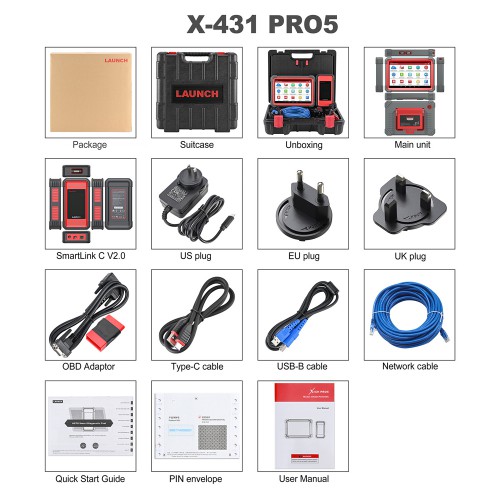 Launch X431 Pro5 Full System Scanner with X-PROG3 Key Programmer & TSGUN TPMS Tool/MCU3 Adapter