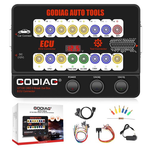 GODIAG GT100 OBDII Breakout Box OBD2 Protocol Detector 16PIN OBD2 ECU Connectors for Vehicle ECU Maintenance/Diagnosis/Programming/Coding