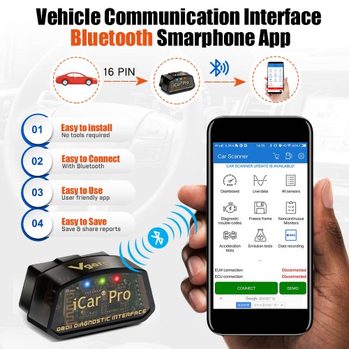 Vgate iCar Pro Bluetooth 4.0 ELM327 OBDII scanner for Android & iOS