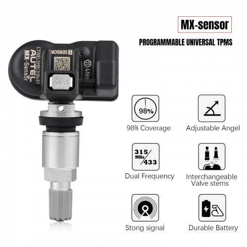 Autel MX-Sensor 2 in 1 315Mhz/433 Mhz Sensor Programmable TPMS Sensor(Metal Valves/Rubber Values)-OE Level Tire Pressure Monitoring System