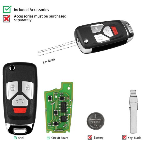 XHORSE XKAU02EN Audi Style Wired VVDI Universal Flip Remote Key With 3/4 Button 5pcs/lot