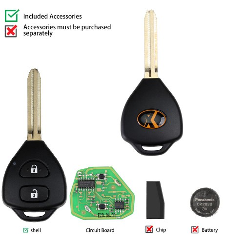 [EU Ship]XHORSE XKTO05EN Wired Universal Remote Key Toyota Style Flat 2 Buttons for VVDI VVDI2 Key Tool English Version 5pcs/lot