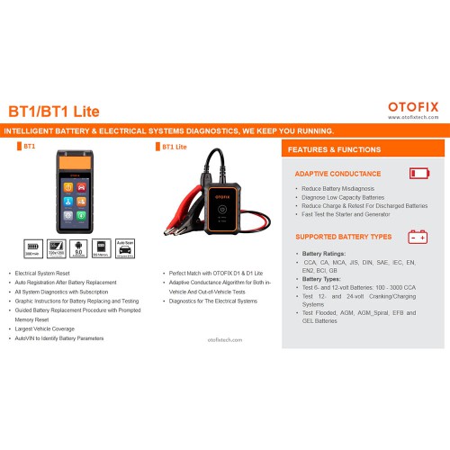 OTOFIX BT1 Professional Battery Tester with OBDII VCI and Battery Registration Same as MaxiBAS BT608