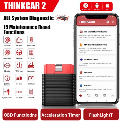 [Clearance Sales EU/UK Ship]ThinkDriver ThinkCar 2 OBDII Bluetooth Vehicle Diagnostic Tool with Free Software for 3 Car's VIN PK Autel AP200