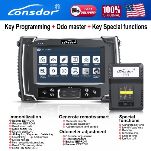 Lonsdor K518ISE Key Programmer Odometer Adjustment Tool with Free Toyota AKL Activation/JLR License/Nissan License/Volvo License