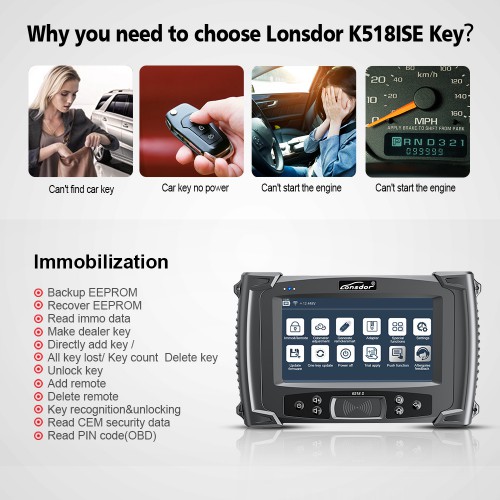 Lonsdor K518ISE Key Programmer Odometer Adjustment Tool with Free Toyota AKL Activation/JLR License/Nissan License/Volvo License