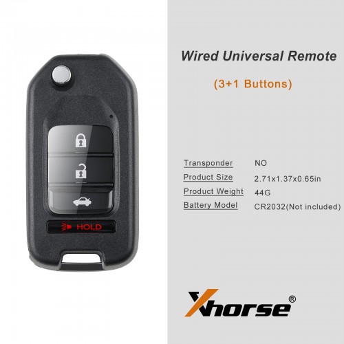 XHORSE XKHO01EN Honda Style Wire Universal Remote Key 3+1 Buttons  for VVDI Key Tool, VVDI2 5pcs/lot