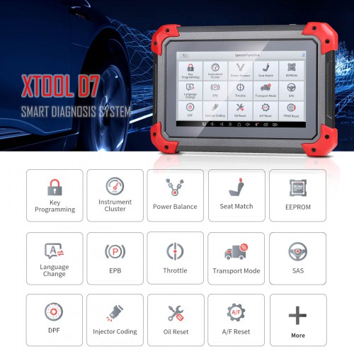 XTOOL D7 Automotive Diagnostic Tool Bi-Directional Scan Tool with Full System Diagnosis, 36+ Services, Key Programming