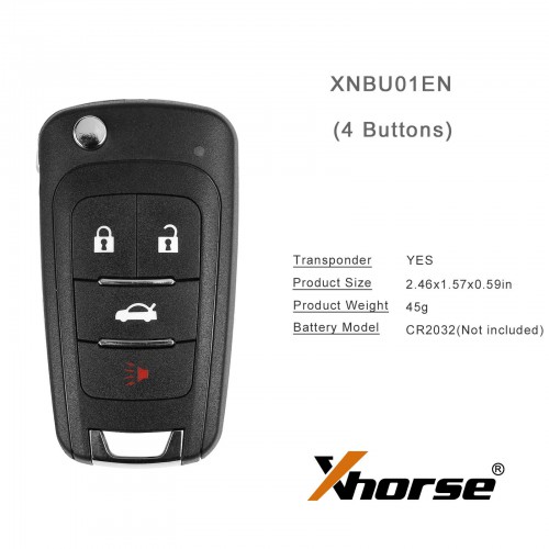 [EU Ship]XHORSE XNBU01EN VVDI GM Flip Key Type Universal Wireless Remote Key 4 Buttons– Wireless PN 5pcs/lot Get 40 Bonus Points for Each Key