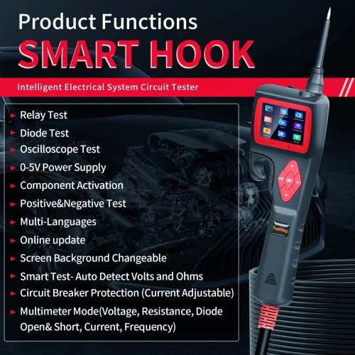 TOPDIAG P200 Smart Hook Probe Circuit Analyzer Tester Electrical System Relay/Diode/Injector Test PK Autel PowerScan PS100