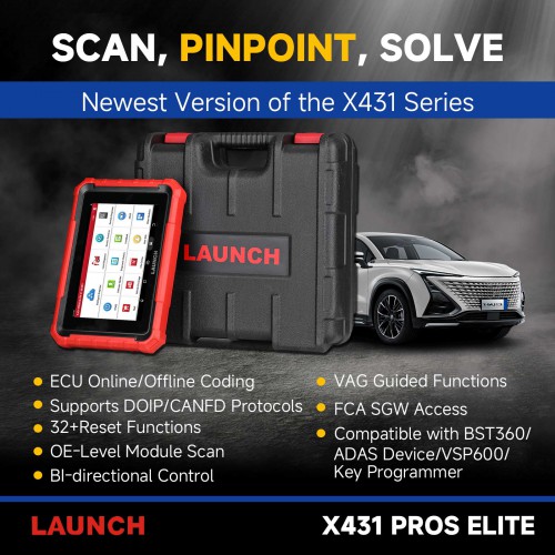 2024 Launch X431 PROS ELITE OBD2 Scan Tool for Full System Bidirectional, 32+ Services, ECU Coding, CANFD&DoIP, FCA Autoauth, Guide Function