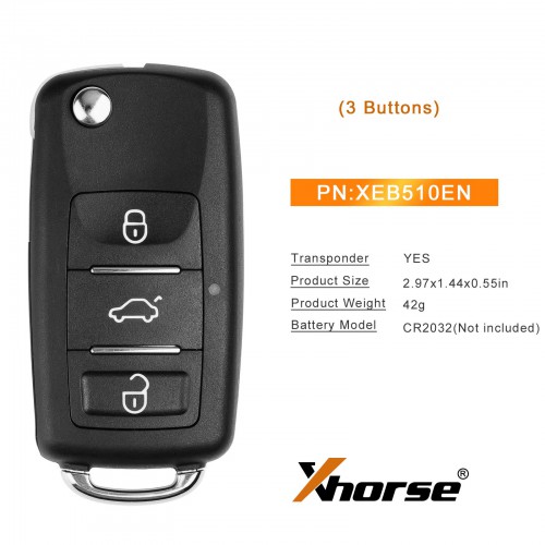 2024 Xhorse XEB510EN Super Remote Key VW B5 Flip 3 Button Built-in XT27B Super Chip English 10pcs/lot