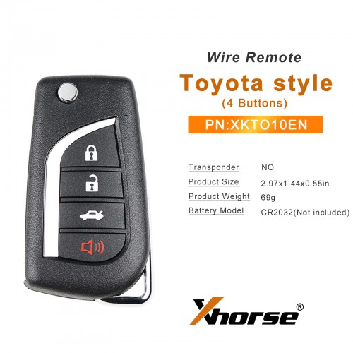 XHORSE XKTO10EN Wire Remote Key Toyota Flip 4 Buttons for VVDI Key Tool 5pcs/lot Get 25 Bonus Points for Each Key