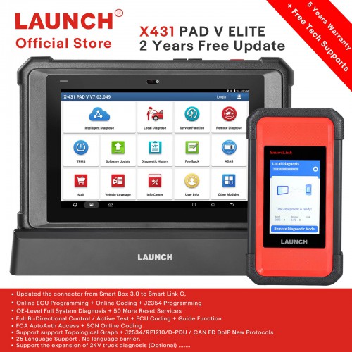 2024 Launch X431 PAD V Elite Diagnostic Scanner with 60 Service Reset Function Support J2534 ECU Online Coding & Programming & Topology Map