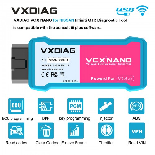 VXDIAG VCX NANO for NISSAN Infiniti GTR Consult 3 Plus Diagnostic Tool WiFi Version Supports Programming